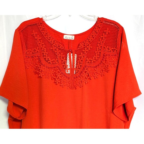 Emi & Joe Midi Shift Dress Plus 2X Orange Babydoll Ruffle Crochet Lace Neckline - Picture 1 of 8